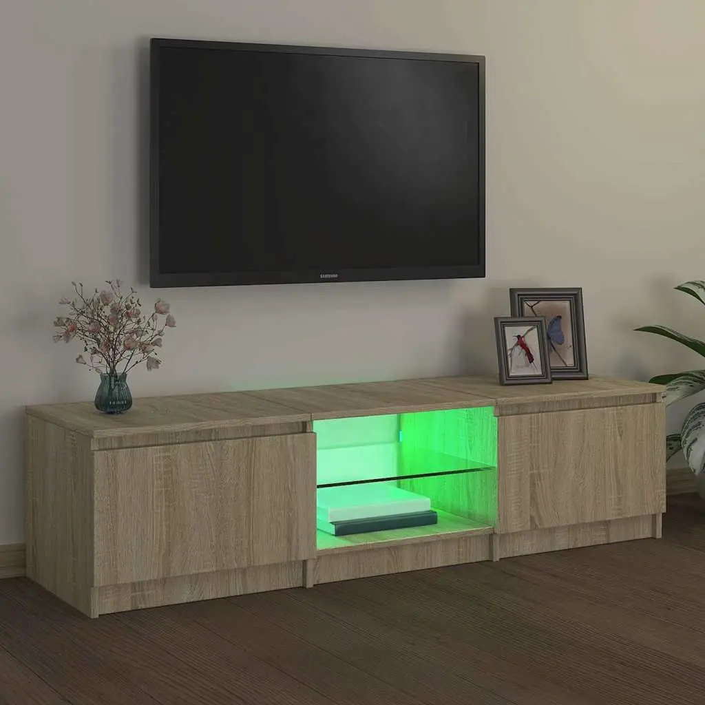 TV Cabinet with LED Lights Brown Media Stand Storage Unit 140x40x36cm