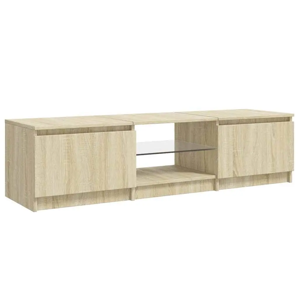 TV Cabinet with LED Lights Brown Media Stand Storage Unit 140x40x36cm