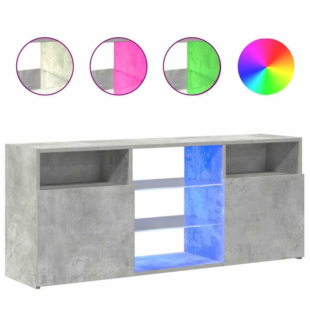 TV Cabinet Grey Media Storage Unit with RGB LED Lights 120x30x50cm