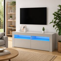 Modern White TV Cabinet with RGB LED Lighting
