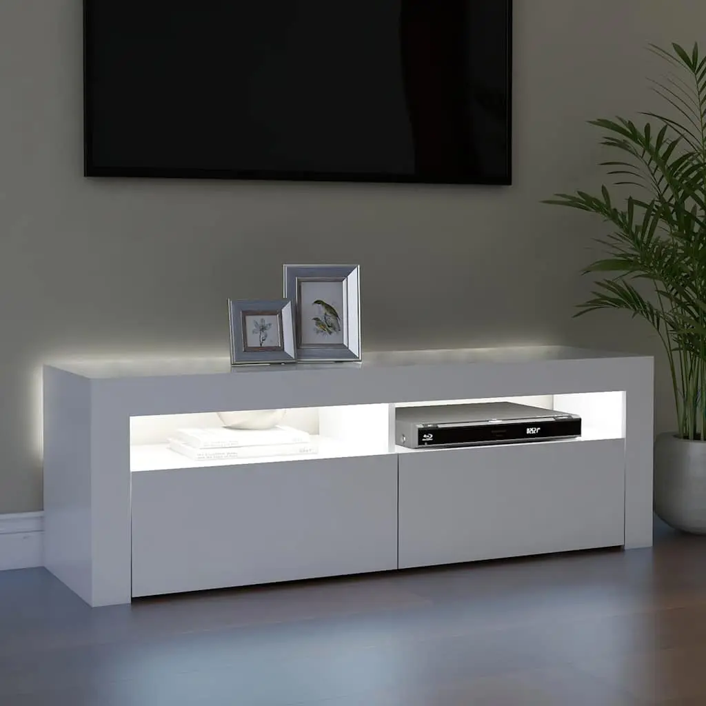 TV Cabinet Modern White 120x35x40cm Storage Unit with RGB LED Lights