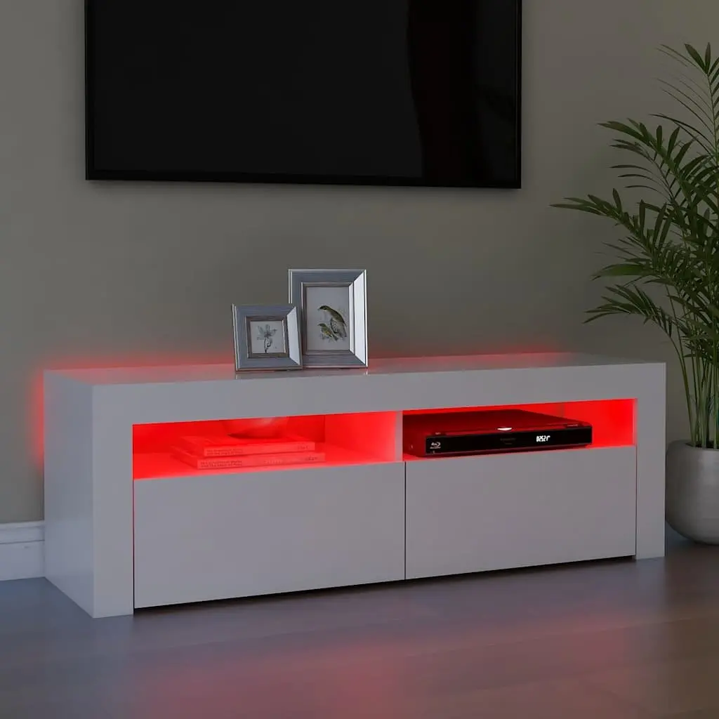 TV Cabinet Modern White 120x35x40cm Storage Unit with RGB LED Lights