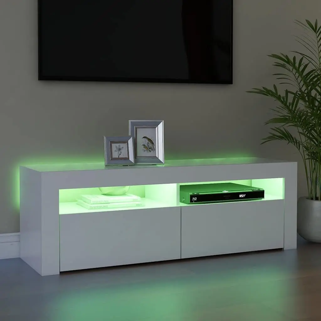 TV Cabinet Modern White 120x35x40cm Storage Unit with RGB LED Lights