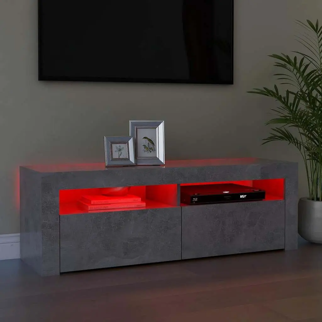 TV Cabinet with RGB LED Lights Grey Media Storage Unit Modern Design 120x35x40cm