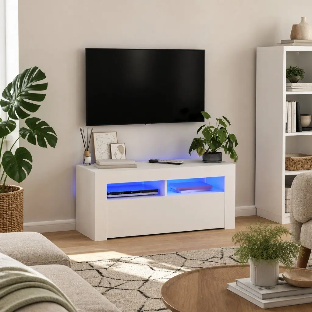 White TV Cabinet with LED Lighting