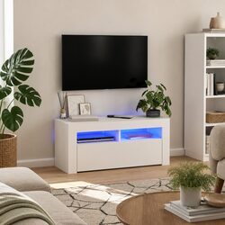 Modern White TV Cabinet with LED Lighting