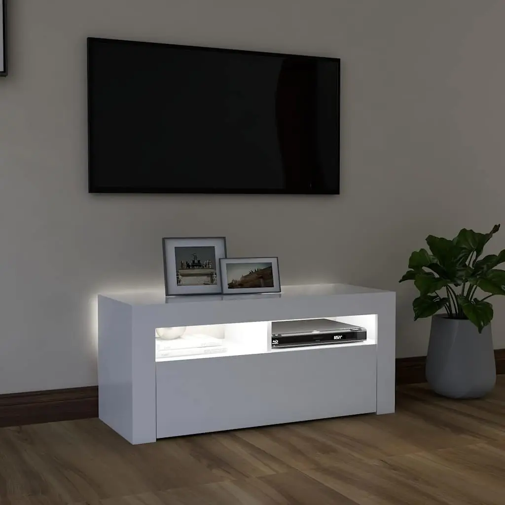 White TV Cabinet with LED Lighting