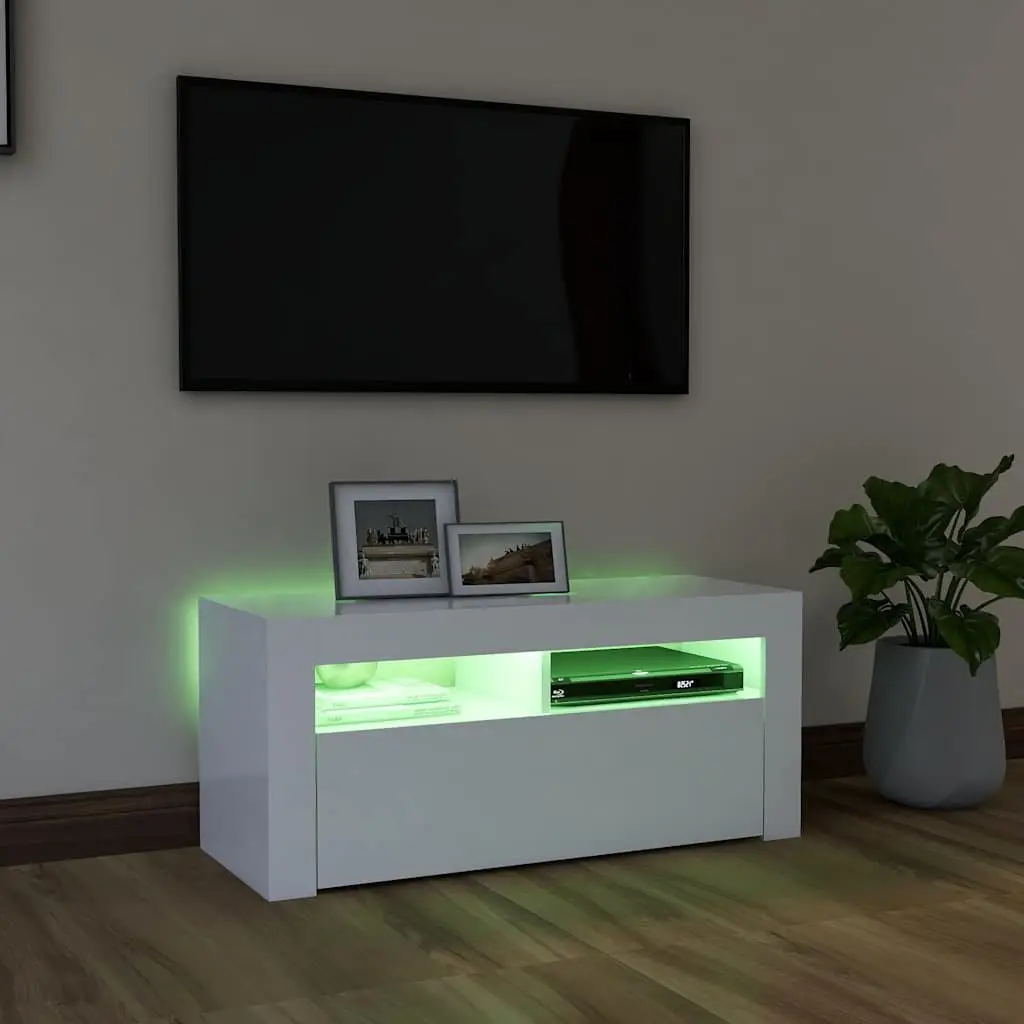 White TV Cabinet with LED Lighting