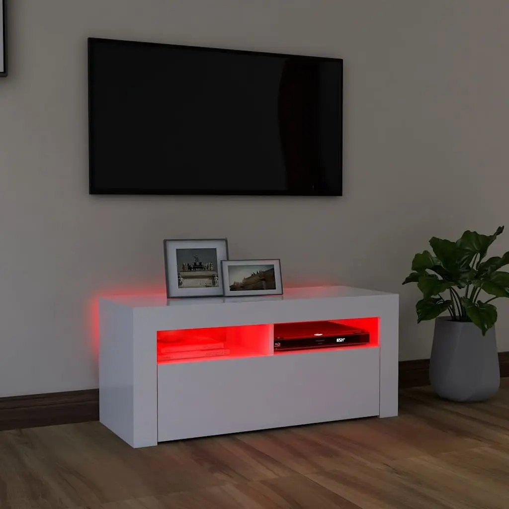 White TV Cabinet with LED Lighting