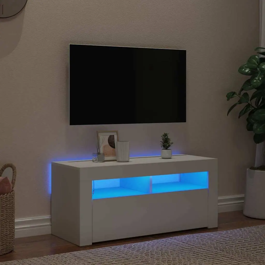 White TV Cabinet with LED Lighting
