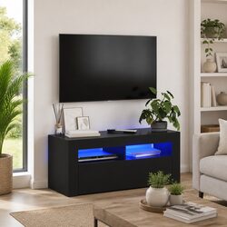 Modern Black TV Cabinet with LED Lighting