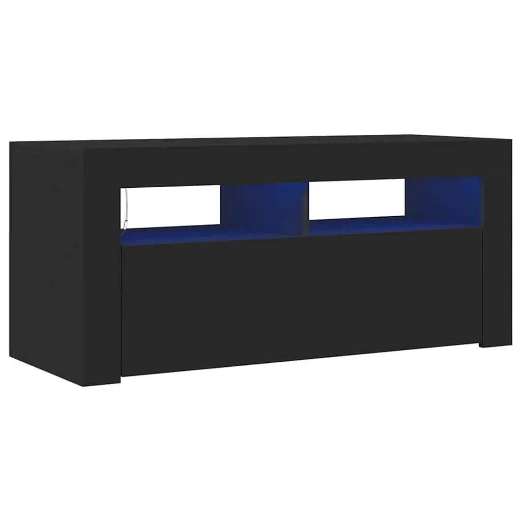 TV Cabinet Black Modern Entertainment Unit 90 x 35 x 40 cm Wood with RGB LED Lights