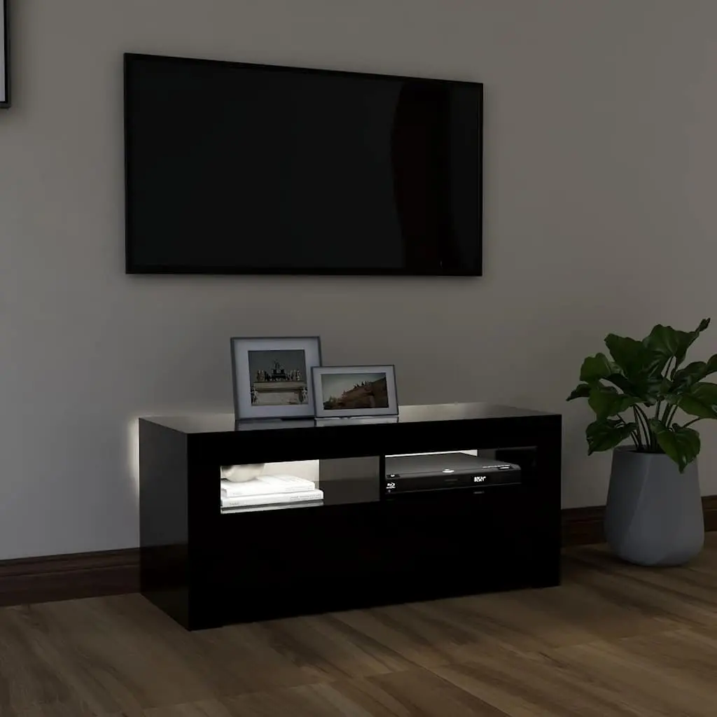TV Cabinet Black Modern Entertainment Unit 90 x 35 x 40 cm Wood with RGB LED Lights
