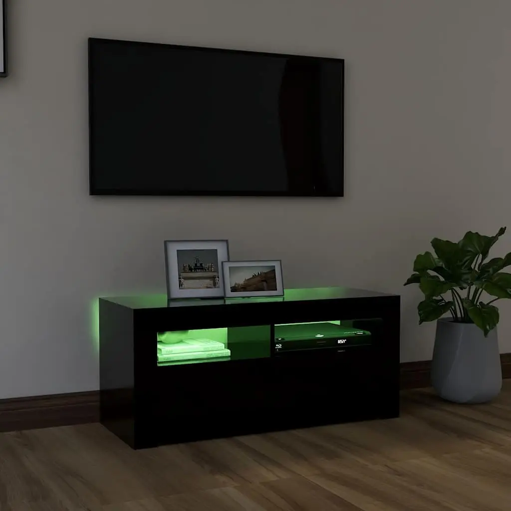 TV Cabinet Black Modern Entertainment Unit 90 x 35 x 40 cm Wood with RGB LED Lights
