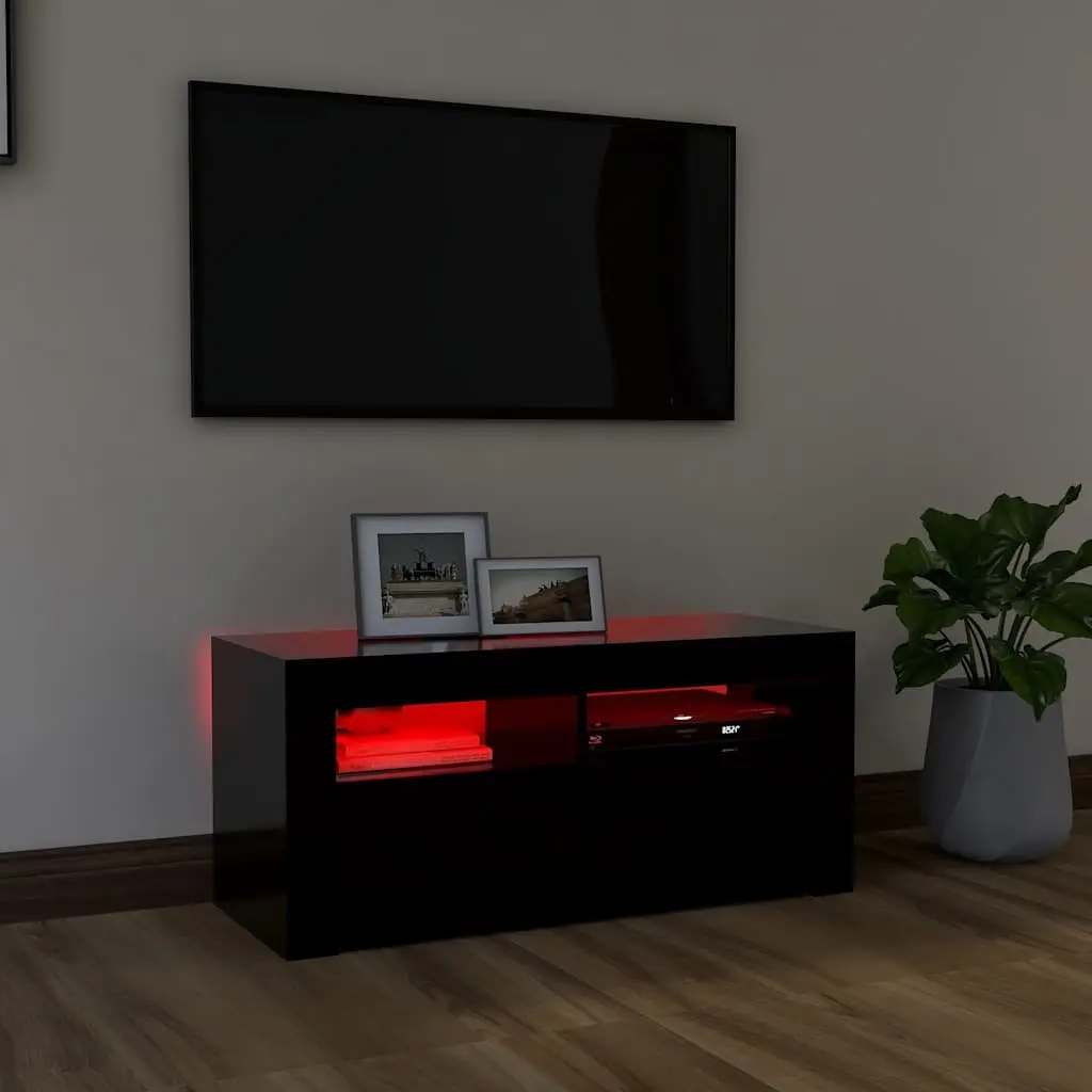 TV Cabinet Black Modern Entertainment Unit 90 x 35 x 40 cm Wood with RGB LED Lights