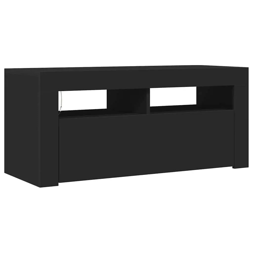 TV Cabinet Black Modern Entertainment Unit 90 x 35 x 40 cm Wood with RGB LED Lights