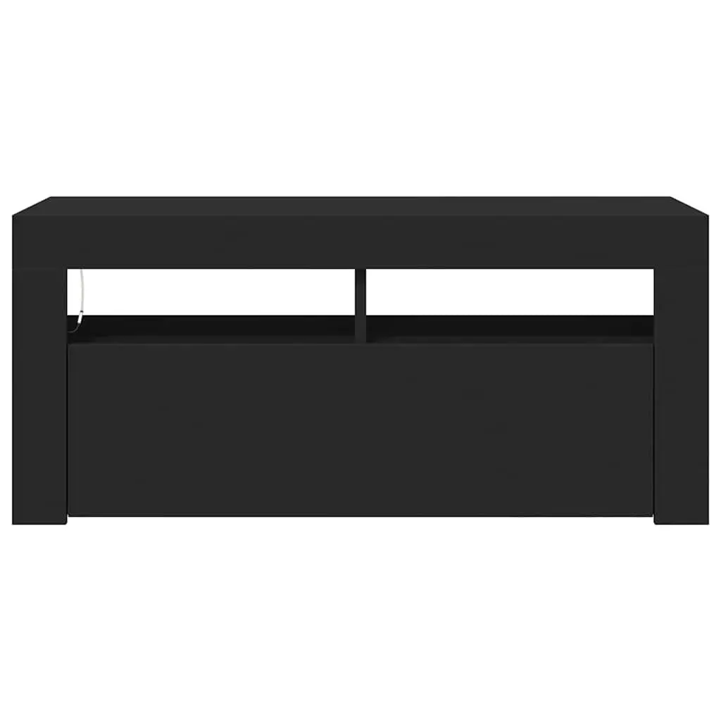 TV Cabinet Black Modern Entertainment Unit 90 x 35 x 40 cm Wood with RGB LED Lights