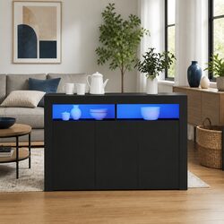 Storage Sideboard with RGB LED Lights in Black 115.5x30x75 cm
