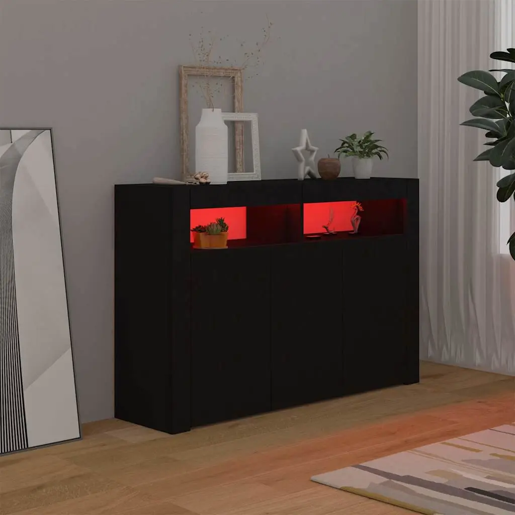Storage Sideboard with RGB LED Lights in Black 115.5x30x75 cm