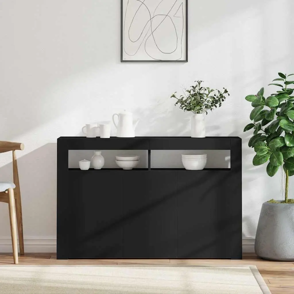 Storage Sideboard with RGB LED Lights in Black 115.5x30x75 cm