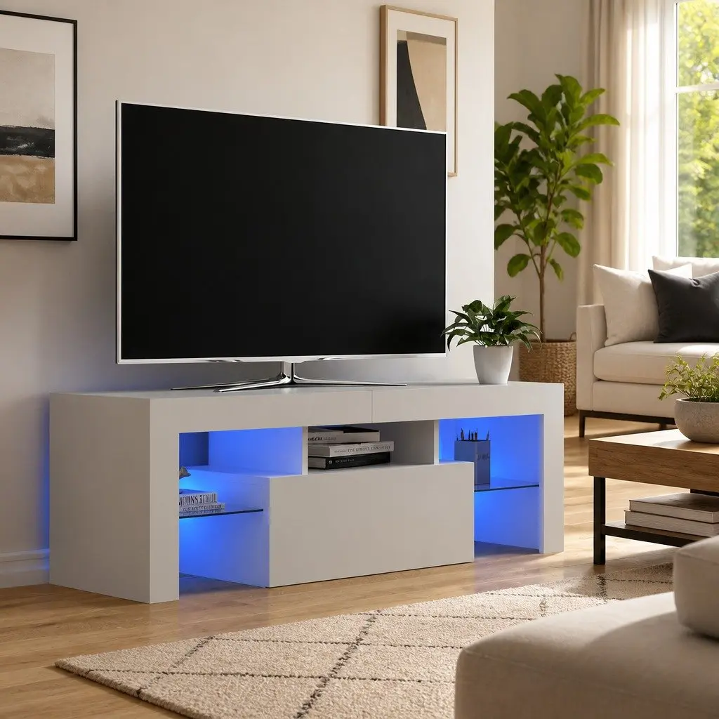 White TV Cabinet with RGB LED Lighting