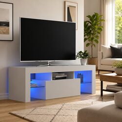 Modern White TV Cabinet with RGB LED Lighting