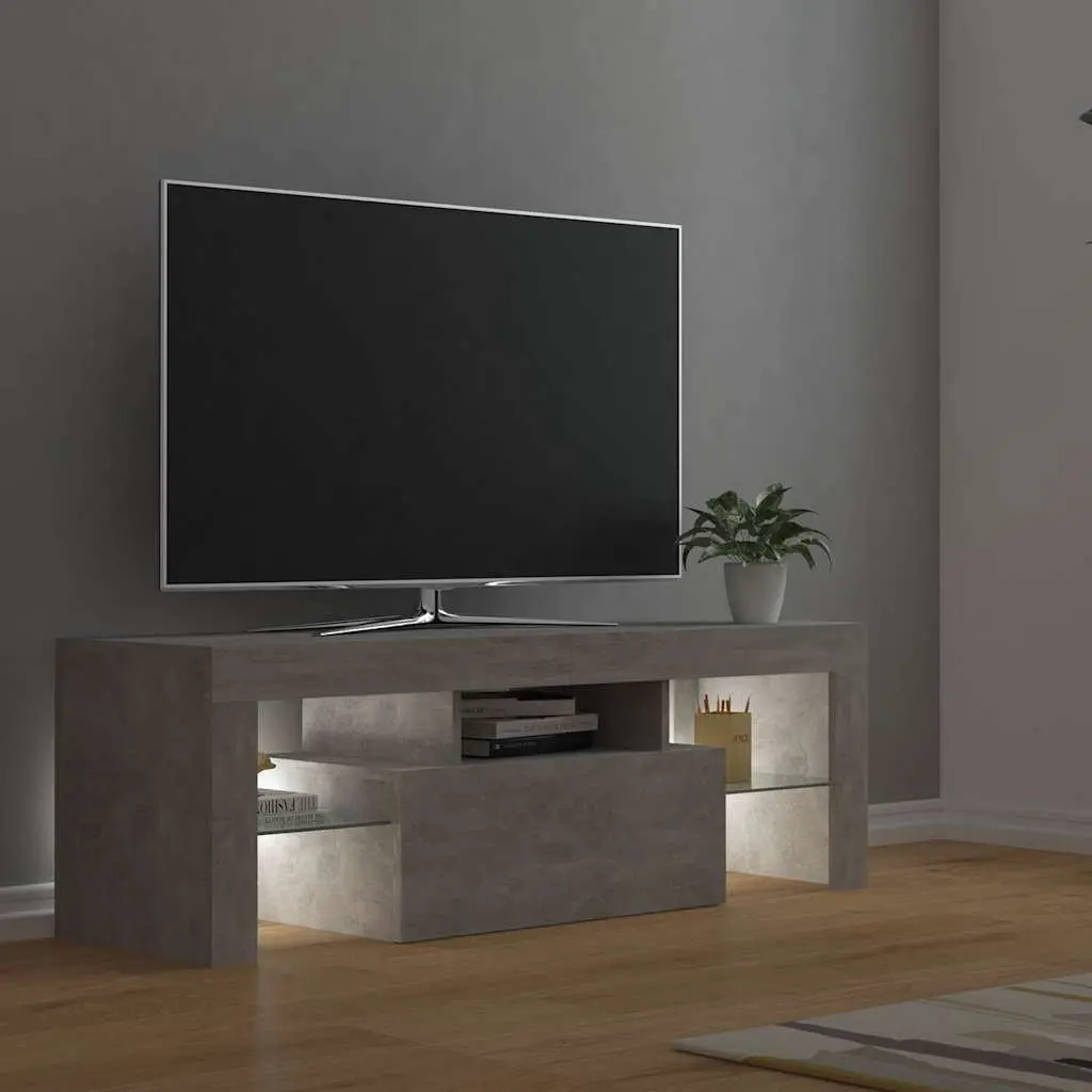 TV Cabinet Grey LED Lights Media Storage Stand Living Room Furniture Unit