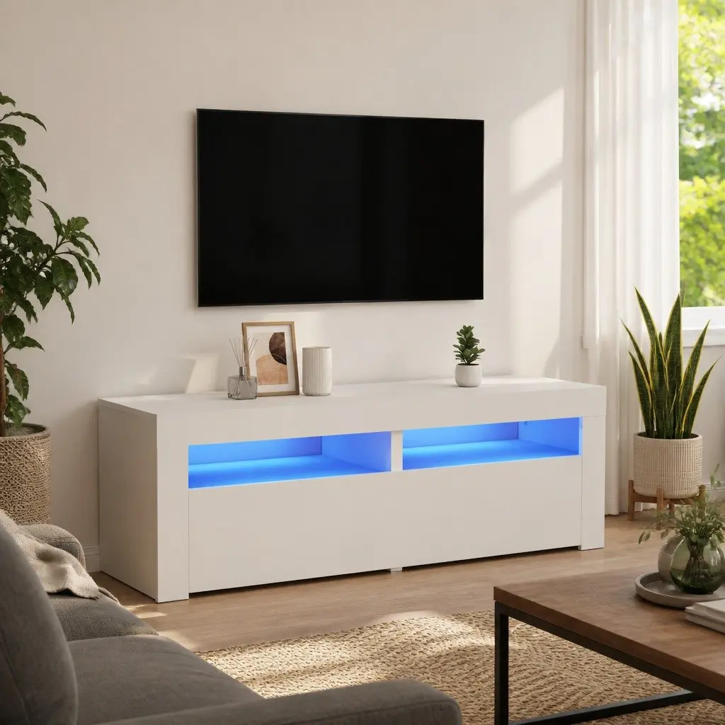 White TV Cabinet with LED Lighting