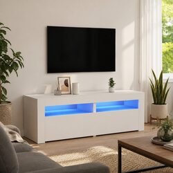 Modern White TV Cabinet with LED Lighting