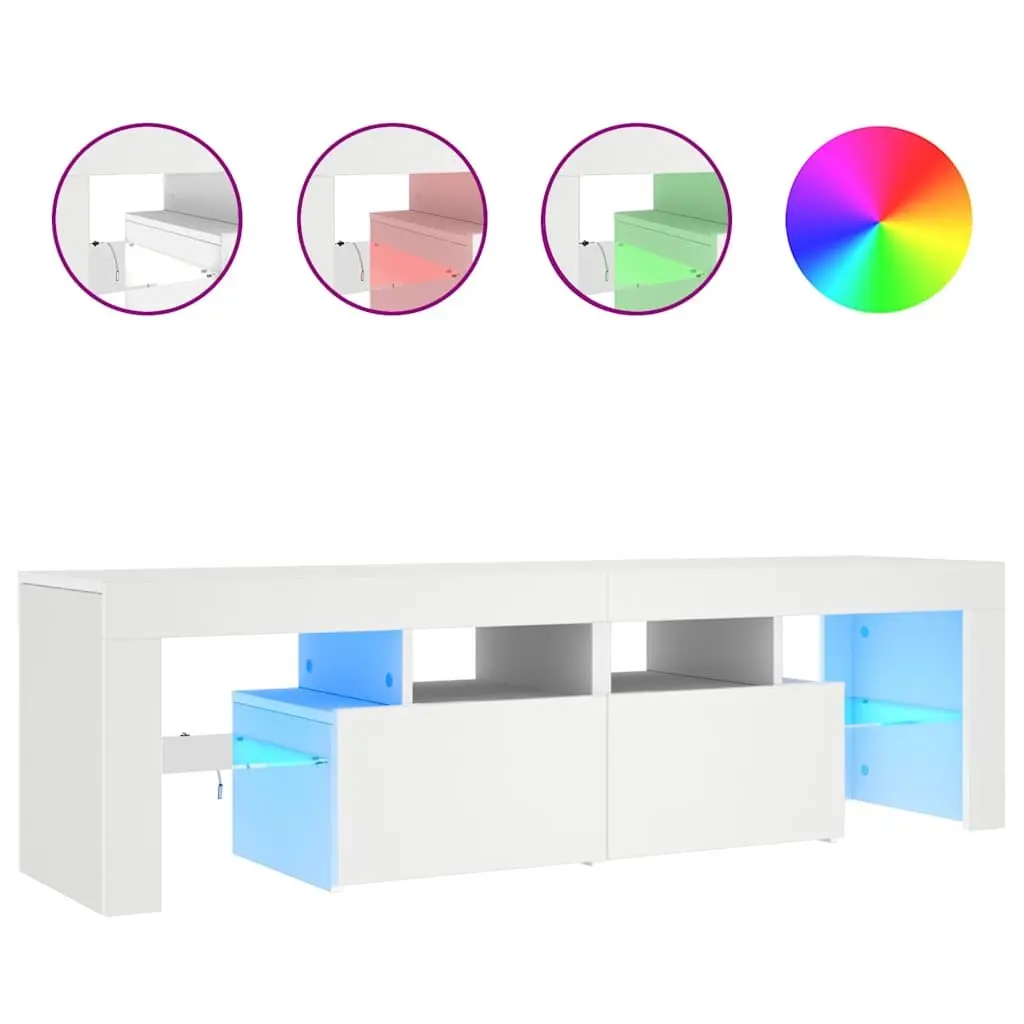TV Cabinet Modern RGB LED Lights White 140cm Engineered Wood