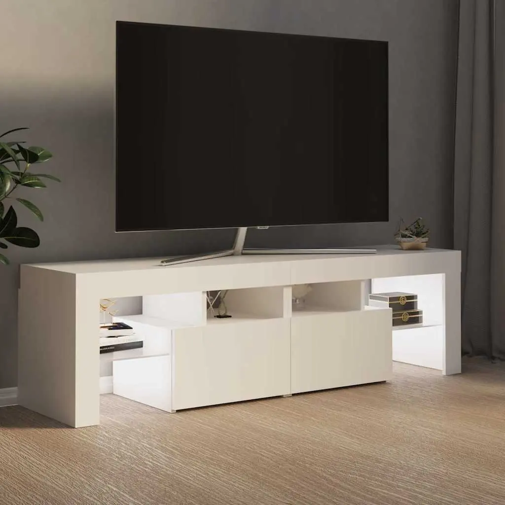 TV Cabinet Modern RGB LED Lights White 140cm Engineered Wood