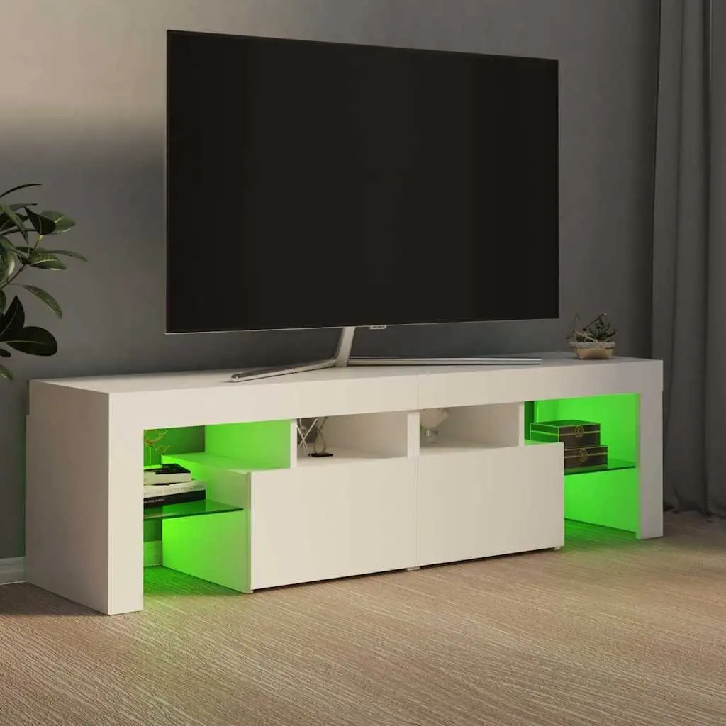 TV Cabinet Modern RGB LED Lights White 140cm Engineered Wood