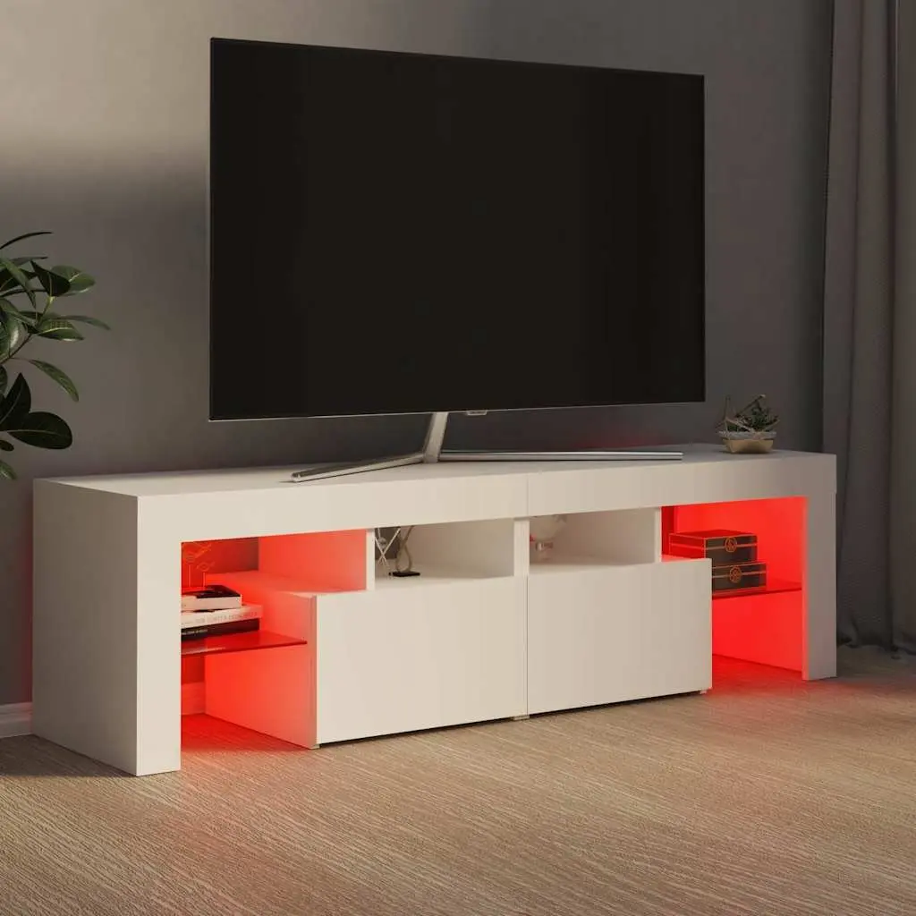 TV Cabinet Modern RGB LED Lights White 140cm Engineered Wood