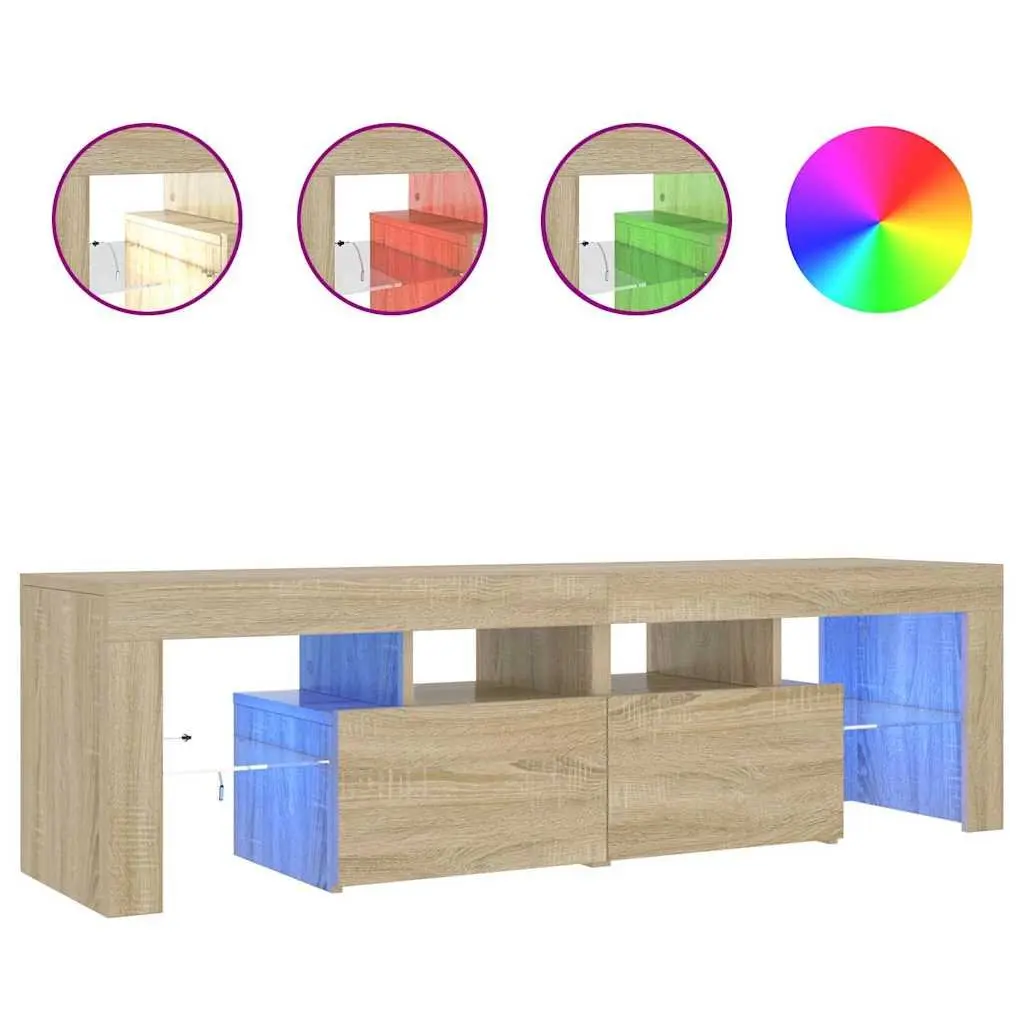 TV Cabinet RGB LED Lights Brown Engineered Wood Media Stand Storage Unit 140 x 36.5 x 40 cm