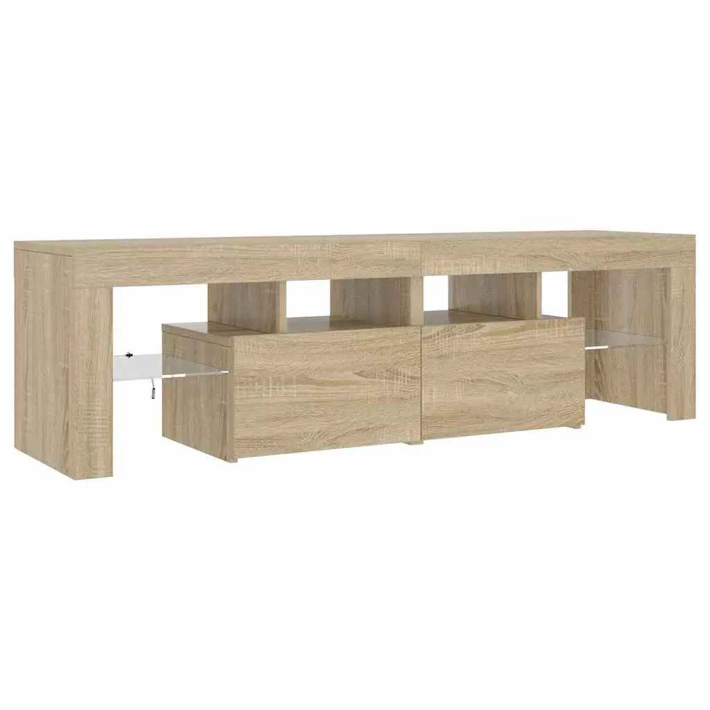 TV Cabinet RGB LED Lights Brown Engineered Wood Media Stand Storage Unit 140 x 36.5 x 40 cm
