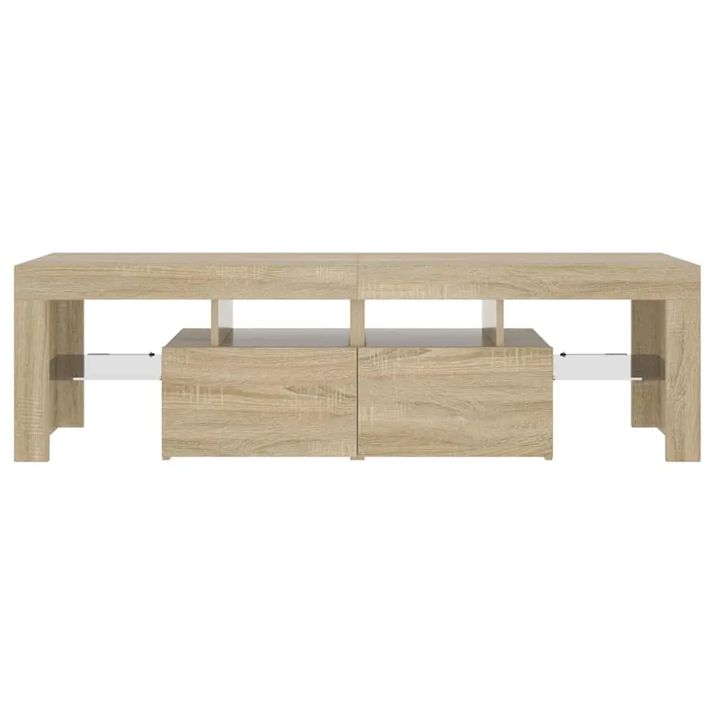 TV Cabinet RGB LED Lights Brown Engineered Wood Media Stand Storage Unit 140 x 36.5 x 40 cm