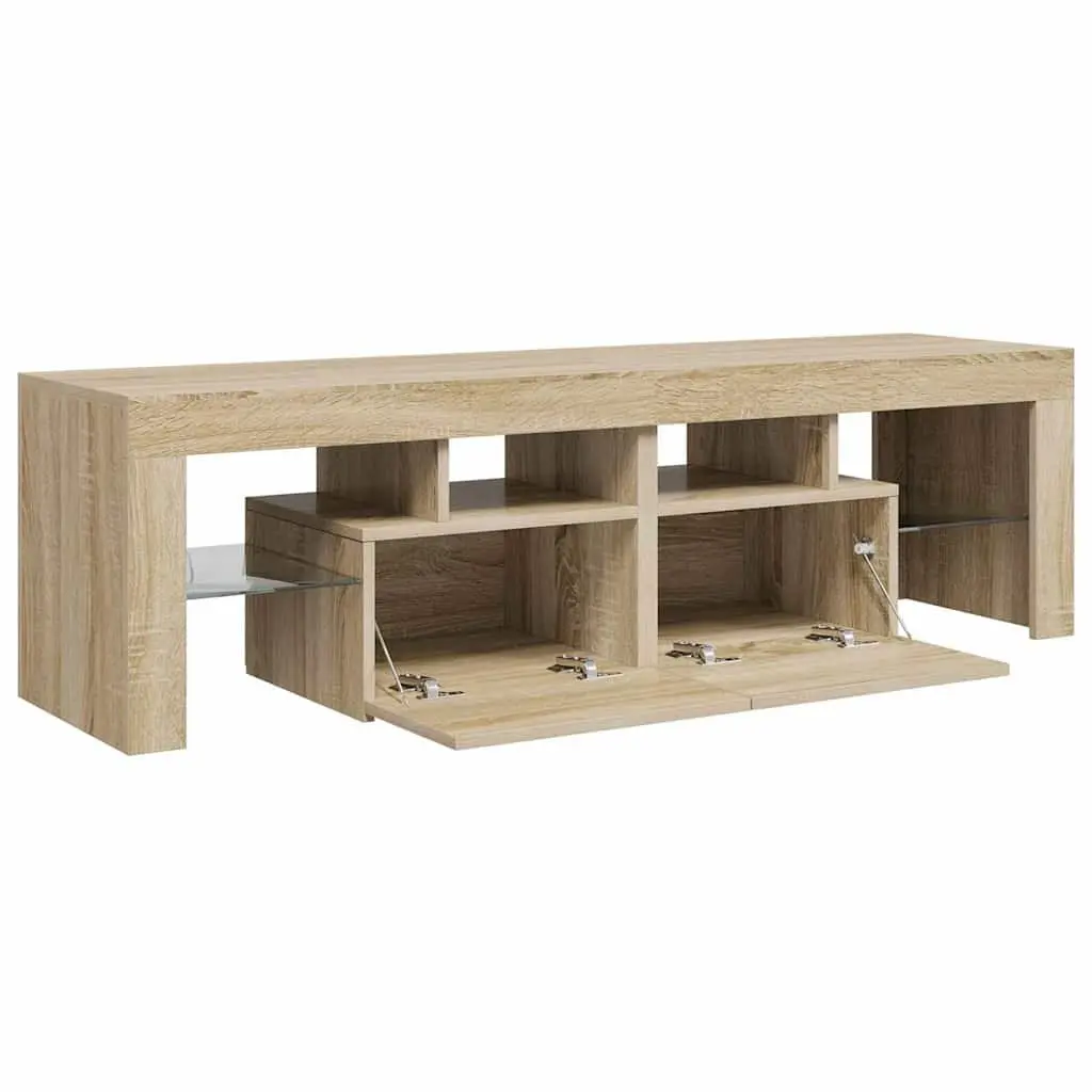TV Cabinet RGB LED Lights Brown Engineered Wood Media Stand Storage Unit 140 x 36.5 x 40 cm