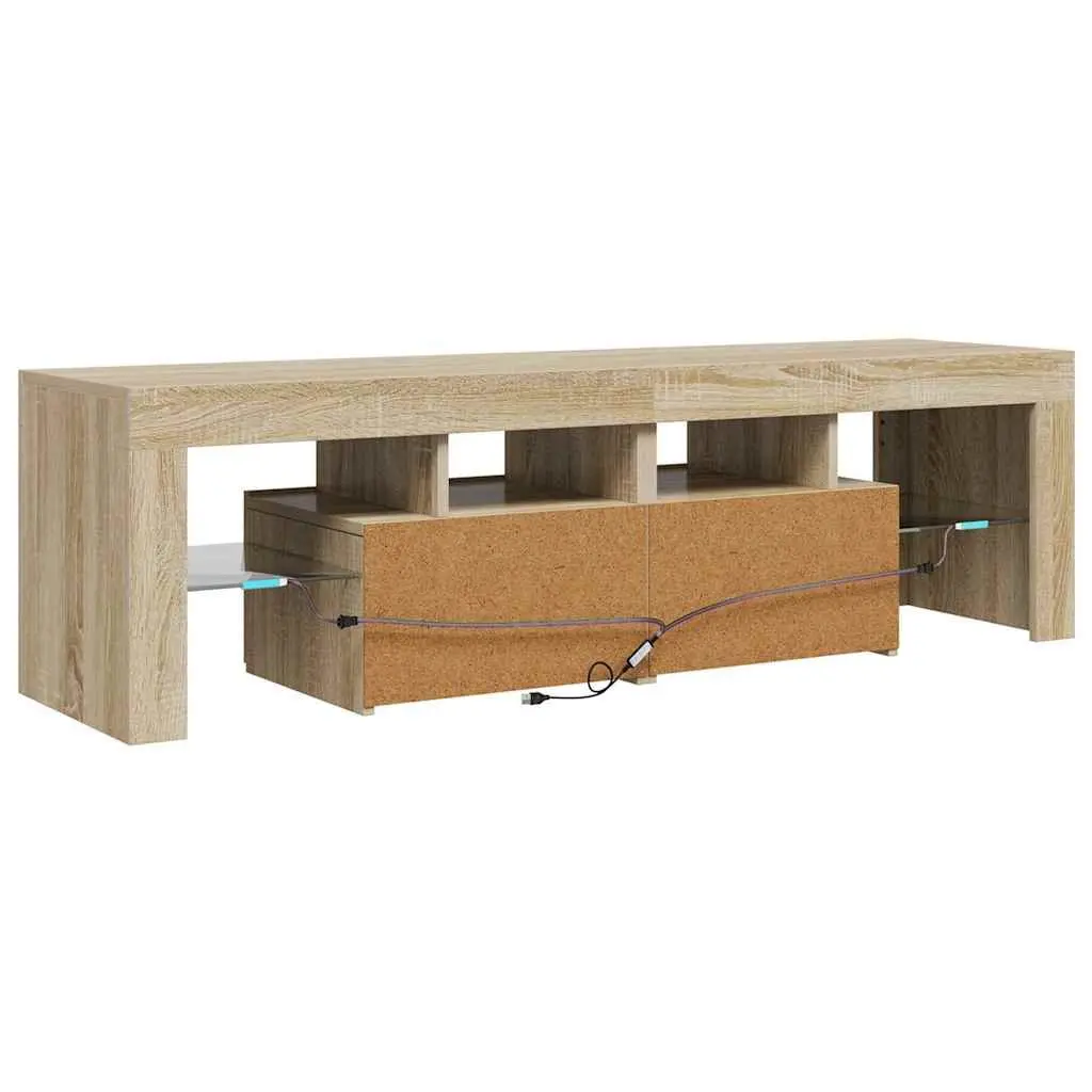 TV Cabinet RGB LED Lights Brown Engineered Wood Media Stand Storage Unit 140 x 36.5 x 40 cm