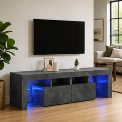 Concrete Grey TV Cabinet with RGB LED Lights 140x36.5x40cm
