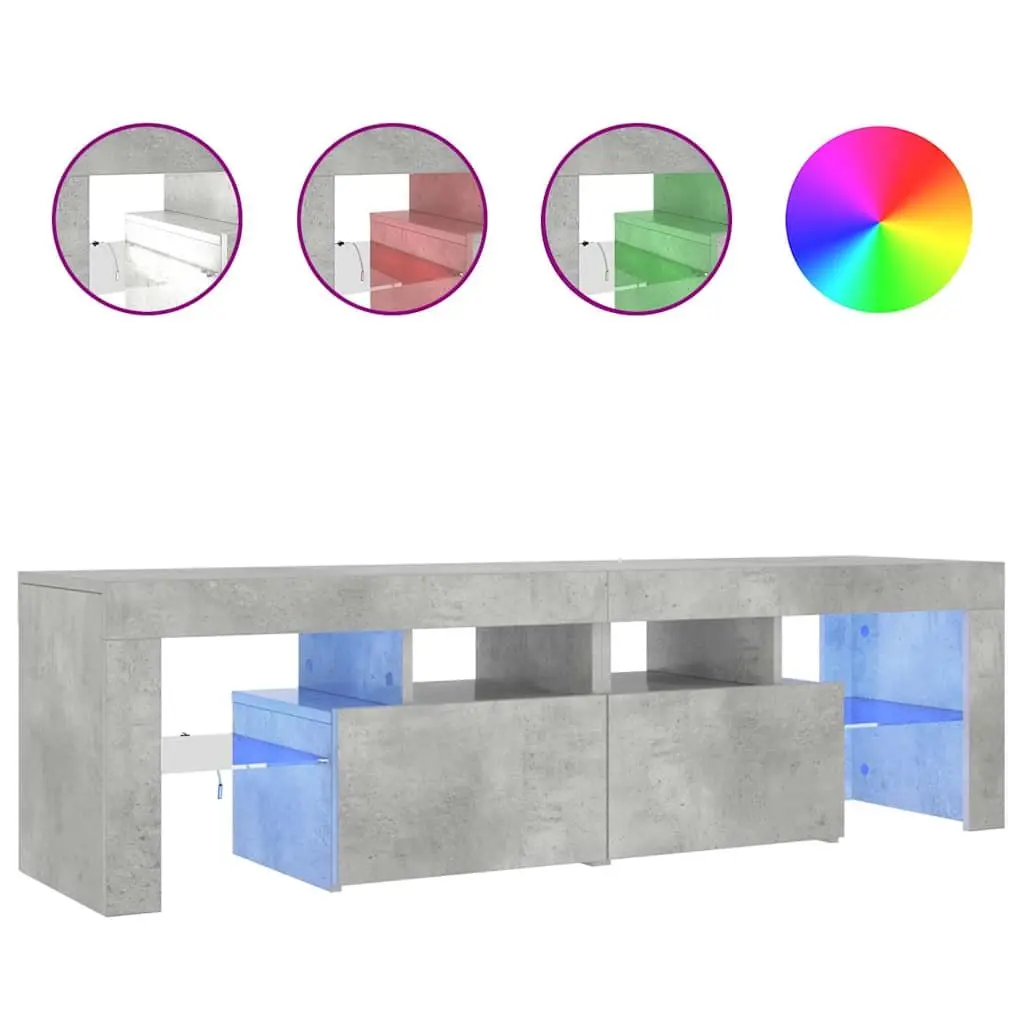 Concrete Grey TV Cabinet with RGB LED Lights 140x36.5x40cm