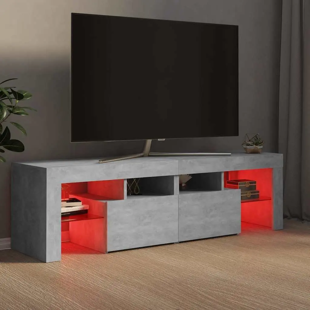 Concrete Grey TV Cabinet with RGB LED Lights 140x36.5x40cm