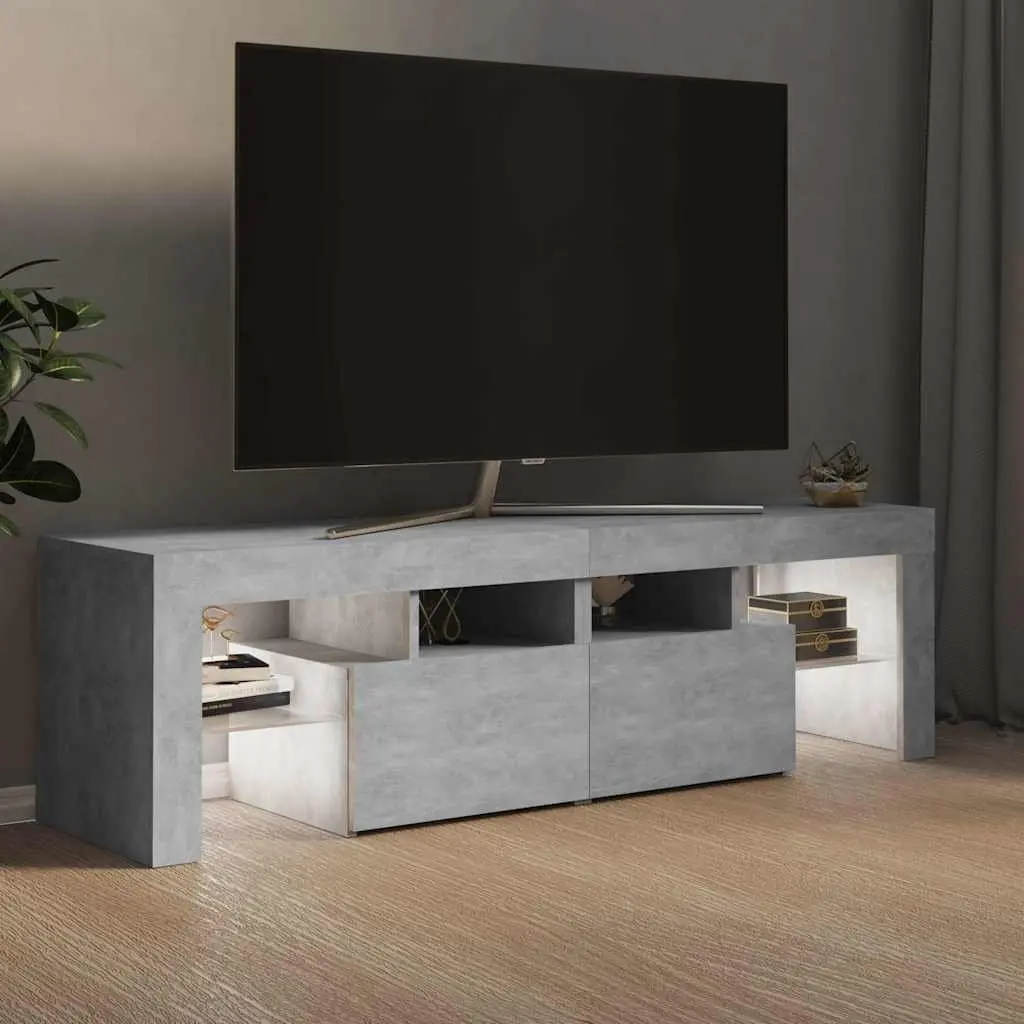 Concrete Grey TV Cabinet with RGB LED Lights 140x36.5x40cm