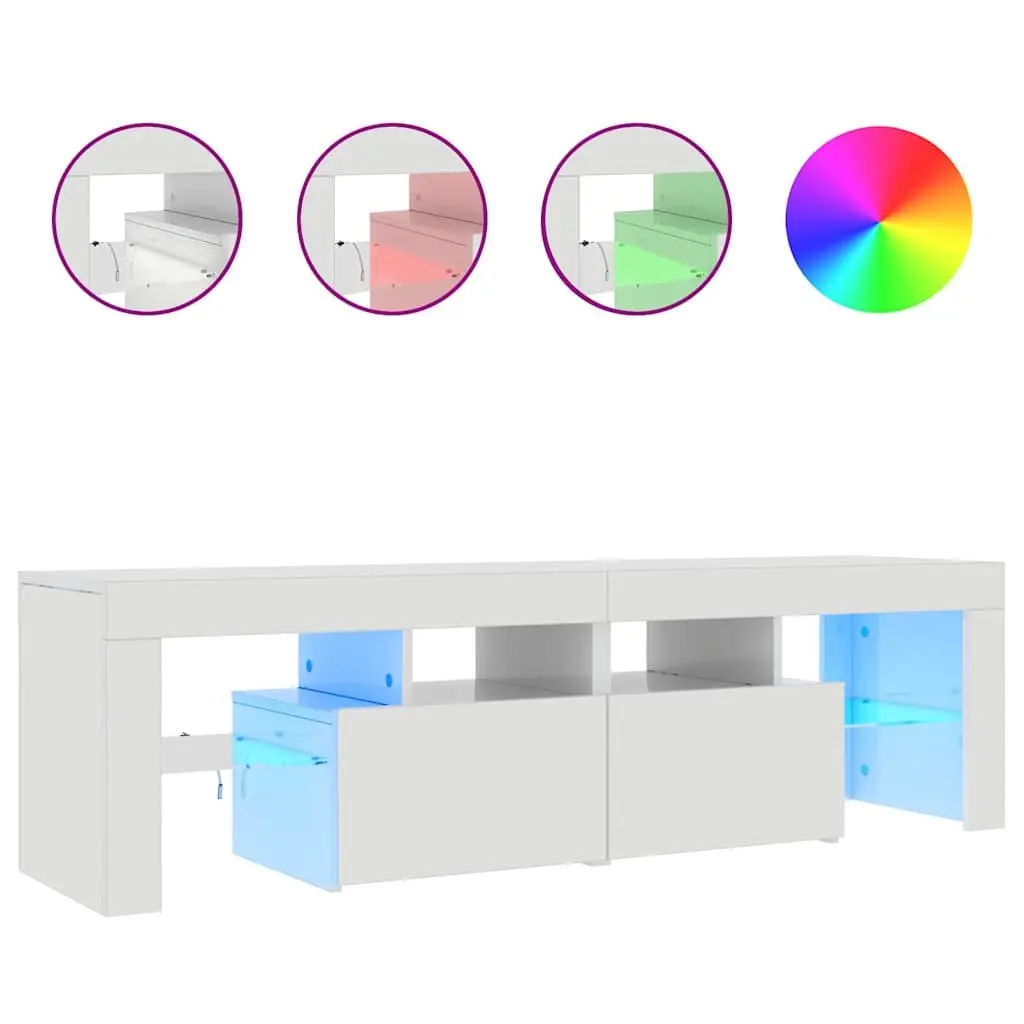 TV Cabinet Modern High Gloss White RGB LED Lights Engineered Wood 140x36.5x40 cm