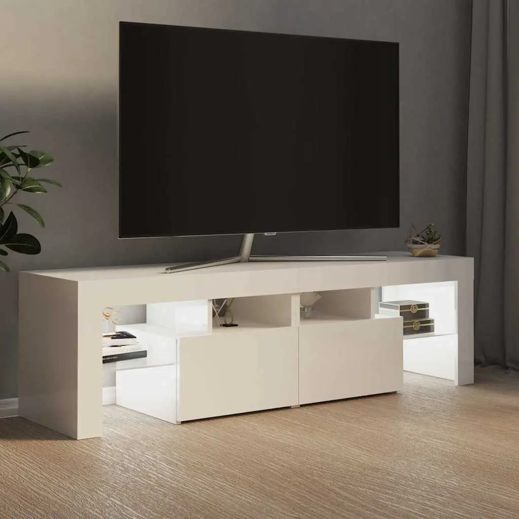 TV Cabinet Modern High Gloss White RGB LED Lights Engineered Wood 140x36.5x40 cm