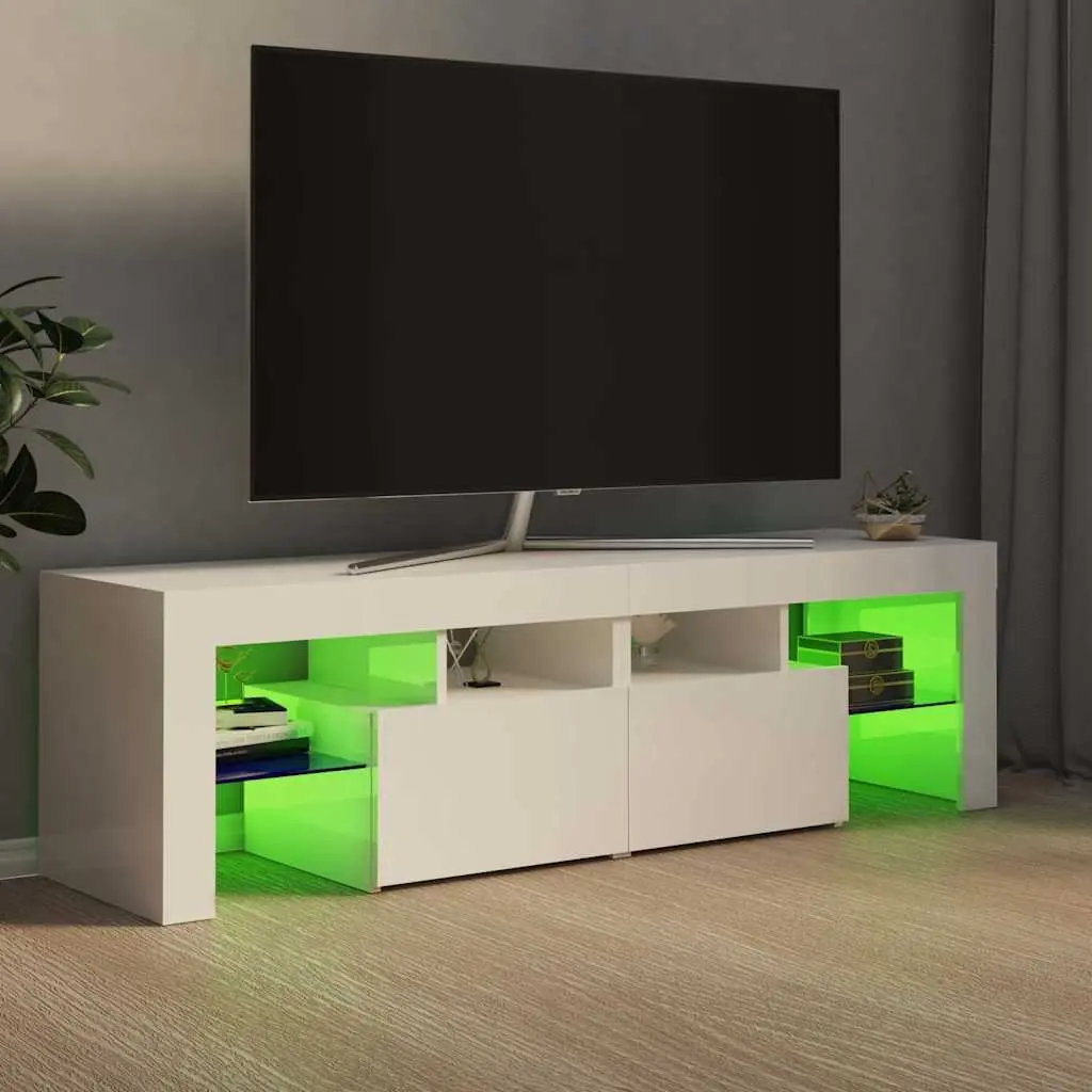 TV Cabinet Modern High Gloss White RGB LED Lights Engineered Wood 140x36.5x40 cm