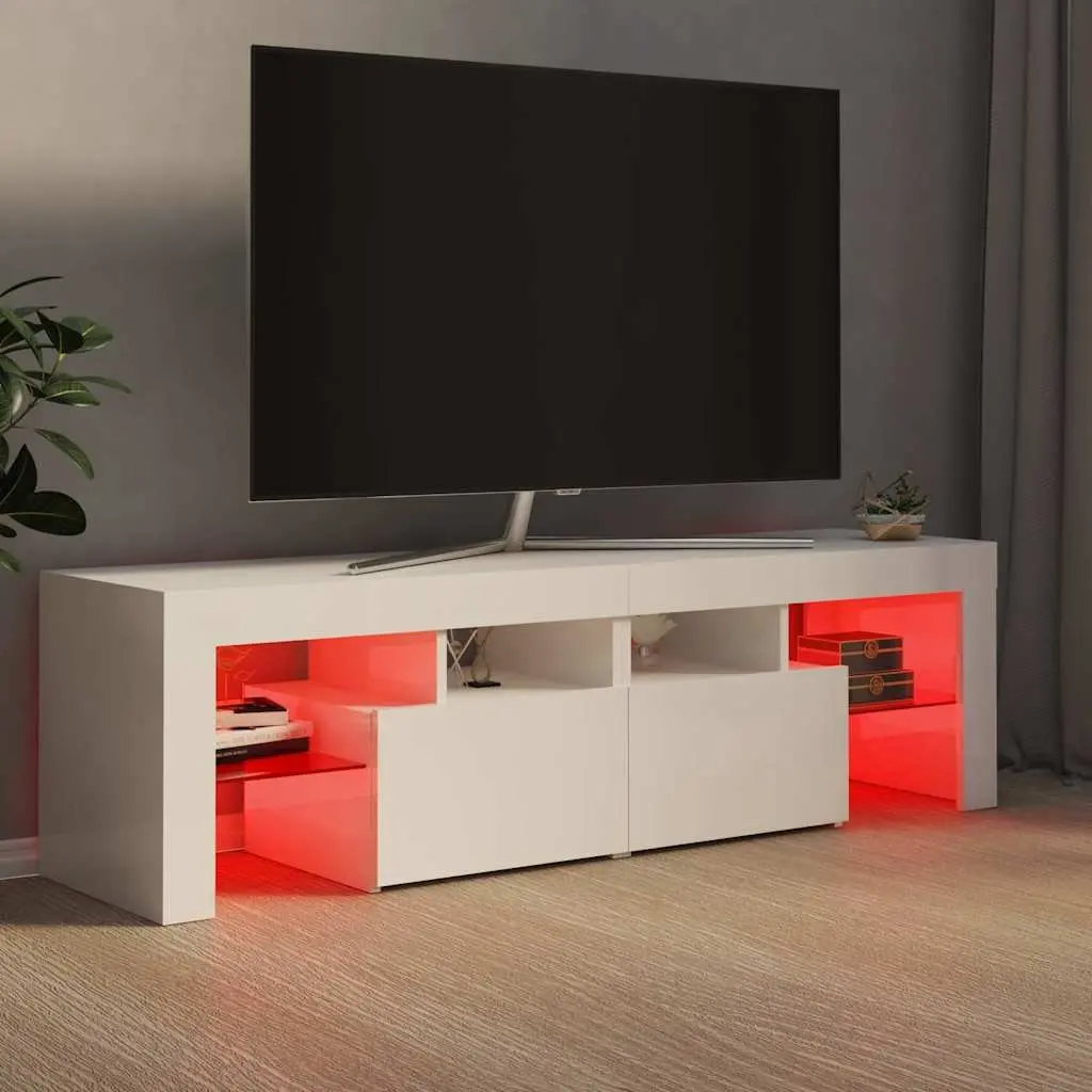 TV Cabinet Modern High Gloss White RGB LED Lights Engineered Wood 140x36.5x40 cm