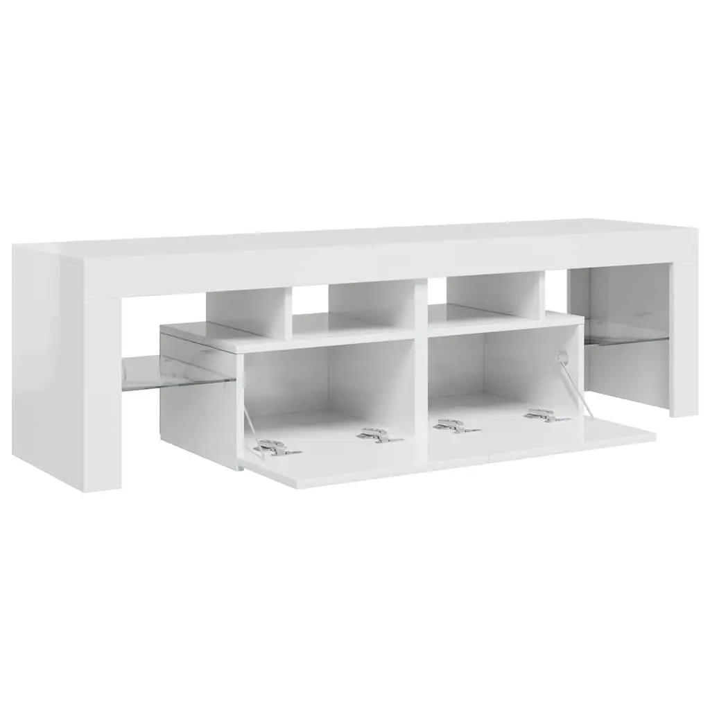 TV Cabinet Modern High Gloss White RGB LED Lights Engineered Wood 140x36.5x40 cm