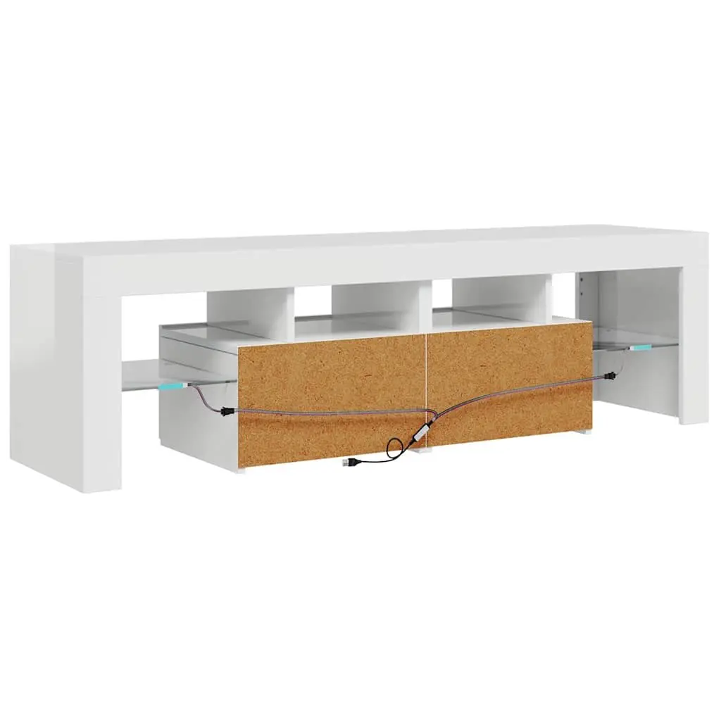 TV Cabinet Modern High Gloss White RGB LED Lights Engineered Wood 140x36.5x40 cm
