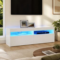 Modern White TV Cabinet with LED Lights for Storage