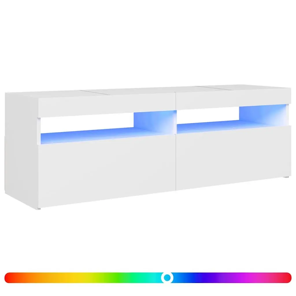 White TV Cabinet with LED Lights for Storage